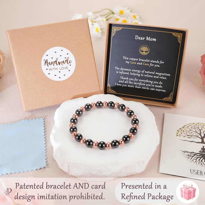 PEALICIOUS Mom Bracelet as Valentines Day Gifts for Mom, Copper Bracelet for Elderly, Dainty Copper Jewelry with 3800 Gauss Magnets, Stretch Bead Braclet Elderly Gifts Valentine Presents - Image 4